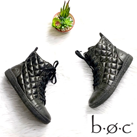 (7) b.o.c. LUXE black quilted lace up hightop trainers with side zip closure - Picture 2 of 13